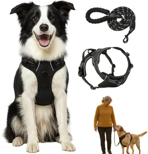 Anti-Zieh-Geschirr – Verstellbares & Gepolstertes Geschirr mit Step-in Design für kleine bis große Hunde (Schwarz, L: für 17.5-22.5kg)