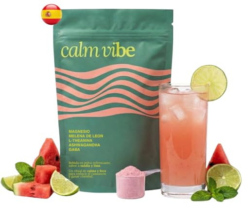 Nutrivibe Calm Vibe – Magnesio Bisglicinato con Ashwagandha, L-Teanina y GABA | Complemento Alimenticio para Relajación y Equilibrio Mental | Apoyo al Sistema Nervioso | 30 Dosis Sabor Sandía