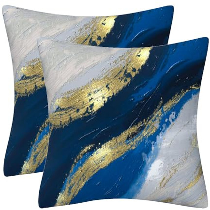 DILOXNSU Kissenbezug 50 x 50 Retro Blau Gold Küste 2er Set Kissenhülle Dekokissen Weiche Kissenbezüge für Sofa Couch Bett Wohnzimmer Wohnkultur Abstrakte Kunst Serie Sofakissen Outdoor Kissen