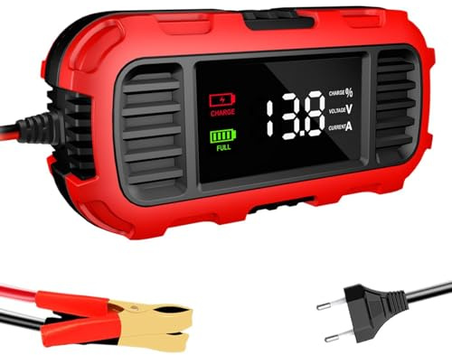 Caricabatterie di mantenimento per moto da 12 V - Caricabatterie intelligente da 2 A con display | Caricatore VRLA al piombo AGM con protezione multipla per caricabatterie automatico per batteria moto