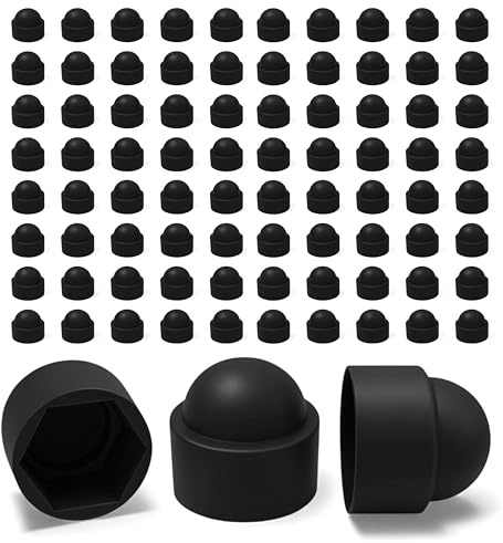 Ajile – 100 Caches Écrous M8 - Clé 13 mm – Protège Écrou Et Vis – Capuchons Plastique Noirs Résistants – Cache Vis Décoratif, Protection Anti-Rouille Et Finition Propre - Bricolage