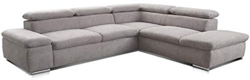 Cavadore Ecksofa Alkatraz / L-Form Sofa groß mit Ottomanen rechts und verstellbaren Kopfteilen / Modernes Design und hochwertiger Webstoff-Bezug / Maße: 272 x 73 x 226 / Farbe: Hellgrau (Paris silver)