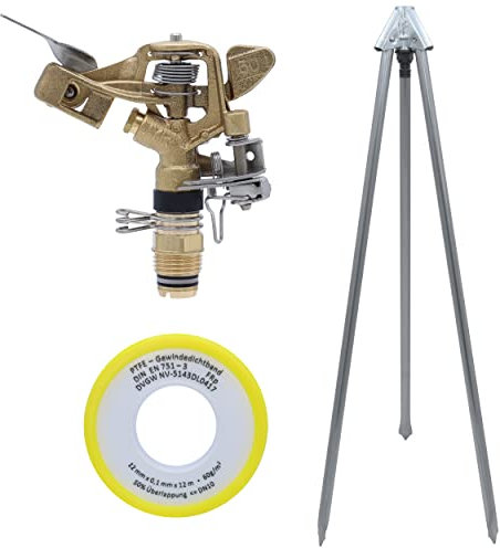 Agrarflora Kreis-und Sektorenregner VYR-50, 1/2 Zoll, Komplettset mit Dreibeinstativ und 12m PTFE-Dichtungsband, Kreisregner, Sektorenregner, Impulsregner, Teilkreisregner