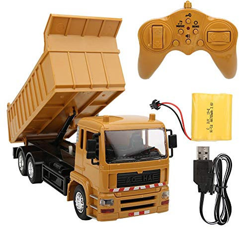 Zerodis 1:24 Maßstab Fernbedienung Kipper wiederaufladbare Baumaschinen LKW Modell Kinder Simulation Druckguss Fahrzeug Spielzeug mit Unterhaltungsmusik für Kinder Outdoor Indoor