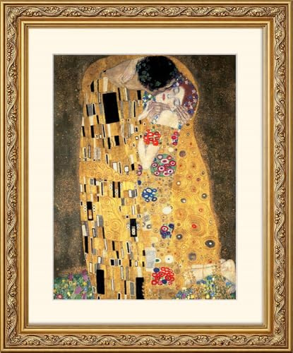 artissimo Bild Gustav Klimt Der Kuss gerahmt 53x63 cm Hochformat – Gemälde Kunstdruck mit Echtholz-Barockrahmen & Passepartout AG4661