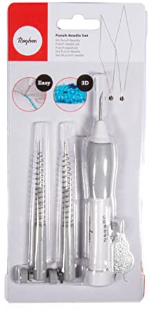 Rayher 69226000 Punch Needle Set, verstellbar, Sticken für Anfänger, Punch Nadeln, 1 Stick-Pen, 3 Sticknadeln, 2 Fädelhilfen, Sortiert