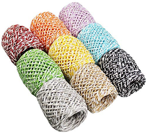 9 Rolls Multi-Coloured Raffia Paper Twine String Ribbon for Gift Wrapping Box Packing, Artworks, DIY Crafts, Party Favor and Embellishments
