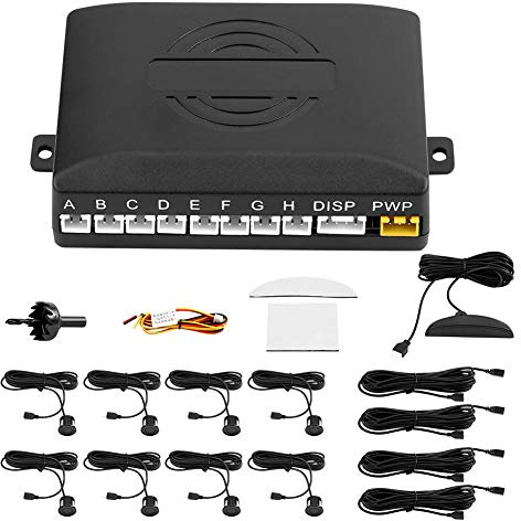 Sensores de estacionamiento de respaldo, zumbador de radar de respaldo inverso para automóvil, de monitor de detector de estacionamiento LED con 8 sensores de radar