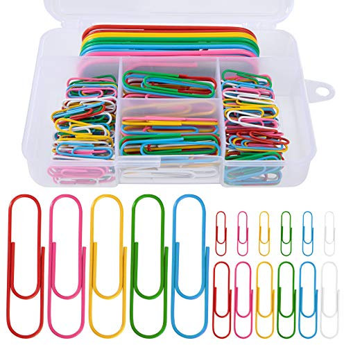 Büroklammern Stationäres Set Farbige Klein Mittel Groß Büroklammern 28mm, 50mm, 100mm Büroklammernhalter für Papiere, Schule, Bürozubehör 250 Stück