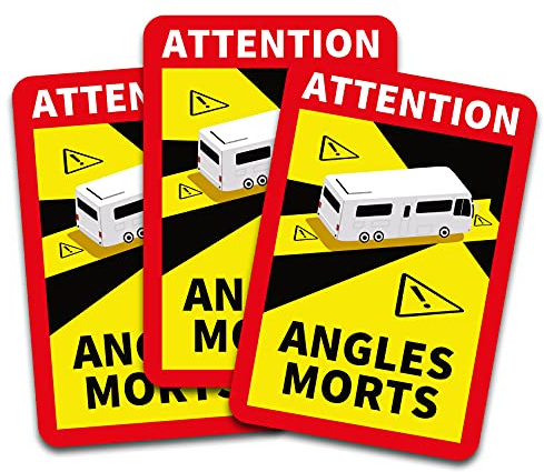 Finest Folia Attention Angles Morts Aufkleber je 25x17cm für Fahrzeuge Pflicht ab 3,5 t in Frankreich Warnung Toter Winkel Sticker selbstklebend uv beständig wetterfest R145 (Wohnmobil, 3 Stück)