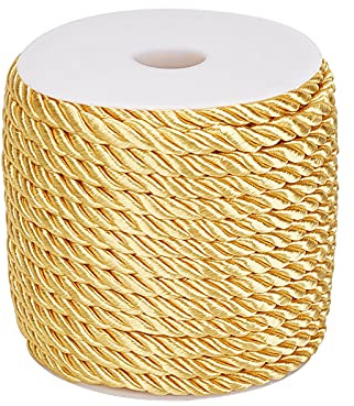 PandaHall 59 Piedi 5mm Oro Corda Intrecciata, 3 Fili di Corde da Cucire Corda Decorativa di Natale Corda in Poliestere Satinato per la Decorazione della Casa Tappezzeria Tappo per Tende Corda d'onore