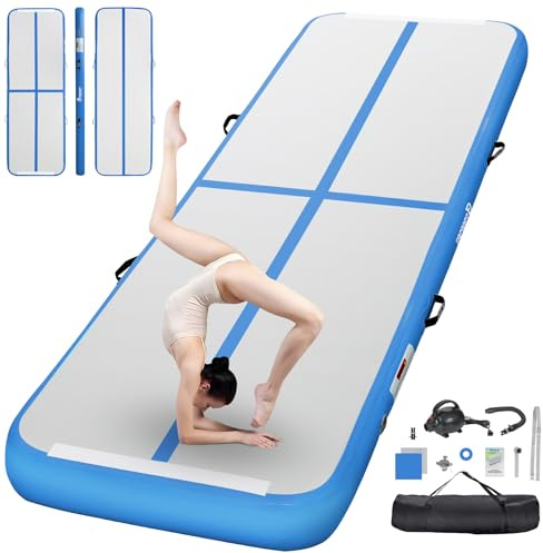 FBSPORT 10ft Gymnastics Training Mats Inflatable Air Gymnastics Mat 4 inches Thickness Inflatable Floor Mats for Home Use/Training/Cheerleading/Yoga/Water with Pump