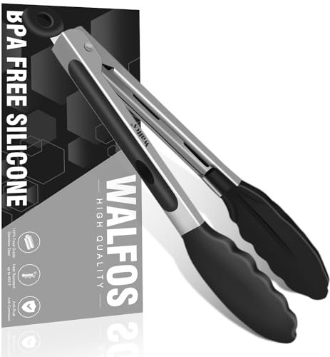 Walfos Küchenzange – hitzebeständige Silikonzange, verdickter Edelstahl und BPA-freie Silikonspitzen, ideal zum Kochen, Grillen, Drehen, 22,9 cm Lebensmittelzange