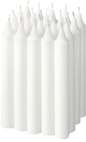 Pack Bougies de table Cylindrique non parfumé 17,5 cm Cire de paraffine avec mèches en coton Longues bougies colorées (PACK 48, BLANC)