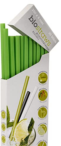 MAGU 20x Wiederverwendbare Biopolymer Trinkhalme grün | Bio Plastik Mehrweg Strohhalme 25cm | 20er Pack grün
