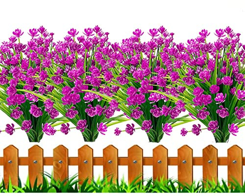 HBell 12 Stück künstliche Blumen Outdoor-Dekorationen, grüne Sträucher, Pflanzen, künstliche Kunststoffblumen, UV-beständig, kein Verblassen, künstliche Blumen, Veranda, Dekoration (Fuchsia)