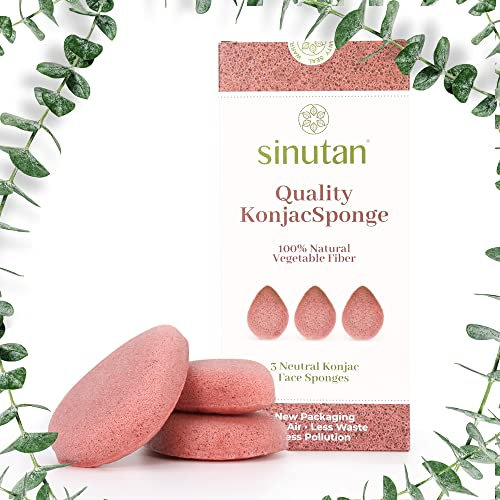 SINUTAN Konjac Sponge, Set of 3 - Natural Bamboo Charcoal, Green Tea, Pure Red - Face Cleaning Sponge, Detox Face Sponge, Ecological Gift Idea
