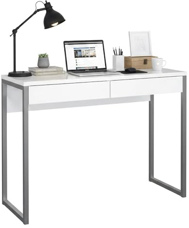 Dmora - Schreibtisch Pierrette, Mehrzweckschreibtisch, B?rotisch f?r PC, Eckschreibtisch, 101x40 h77 cm, Wei?