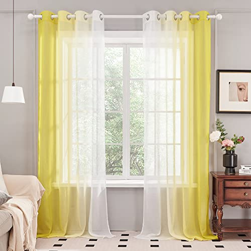 Deconovo Transparent Vorhang Voile Gardinenschal Gardinen mit Ösen, 245x140 cm(HöhexBreite), Gelb, 2er Set