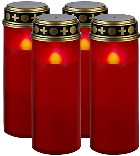 PEARL LED Solar: 4er-Set XL-LED-Grablichter, Lichtsensor, Batteriebetrieb, 21 cm, rot (Solar-Grablichter für Laterne, Laterne für Friedhof, Beleuchtung)