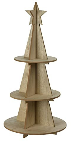 XXL Holz Weihnachtsbaum Etagere mit Stern Spitze - 60 x 29 cm - Weihnachts Deko Pyramide mit 3 Etagen - Weihnachten Advent Winter Dekoration zum selbst Beschmücken