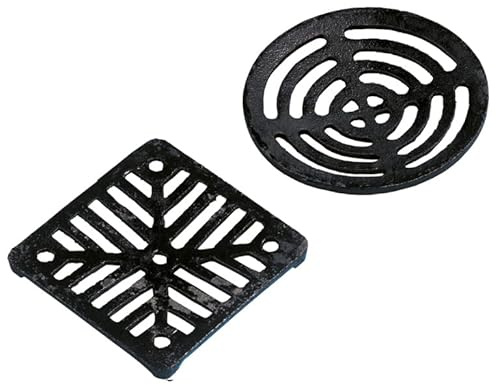 Drain Cover Cast Iron Square Dish Round Gully Grid Grate Heavy Duty Black Outside for Homes (Square 7 Inches)
