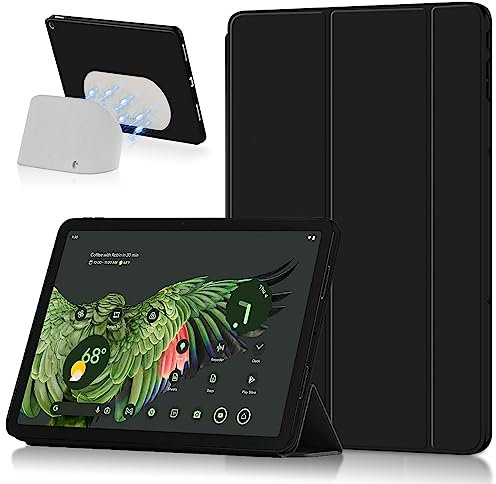 Miimall Kompatibel mit Google Pixel Tablet Hülle mit Ständer, Ultradünn TPU + PU Kratzfest Anti Drop Drahtloses Aufladen Flip Cover Case für Google Pixel Tablet 2023 -Schwarz