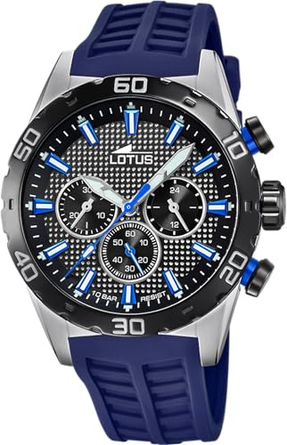 LOTUS Reloj Hombre Analógico de Caucho Azul | Movimiento de Cuarzo, Cronógrafo, Cristal Mineral de Alta Resistencia, Resistente al Agua 10 ATM 18677/D Special Prices