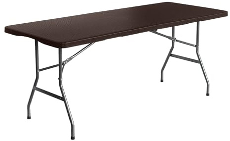 7H SEVEN HOUSE Mesa Plegable Rectangular Efecto Ratán 180x74x74cm 7house