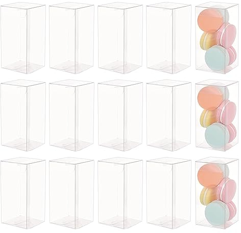 BENECREAT 20PCS Transparent PVC Favor Boxes, 6x6x12cm Rectangle Clear Plastic Containers for Christmas, Wedding, Party, Birthdays Favors