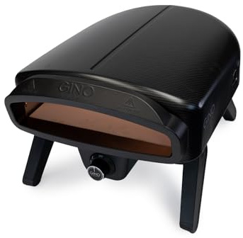 Gino D'Acampo Four à pizza au gaz 35,6 cm – Carbonio avec thermomètre intégré, pierre à pizza et construction en acier inoxydable