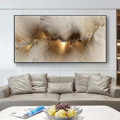 BDKCYO Modern Wandbilder Wohnzimmer Groß Größe Leinwandbilder Abstrakte Gold Bilder Wolken Sonnenaufgang Poster Gold Wandkunst Leinwand No Frame (50x100 cm,Gold)