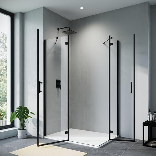 Sonni Eckeinstieg Duschkabine 100x120 cm Schwarzes Dusche 195cm HöHe Mit PendeltüRen 6mm Nano Esg-Glas Scharniertür Duschabtrennung Ohne Rahmen