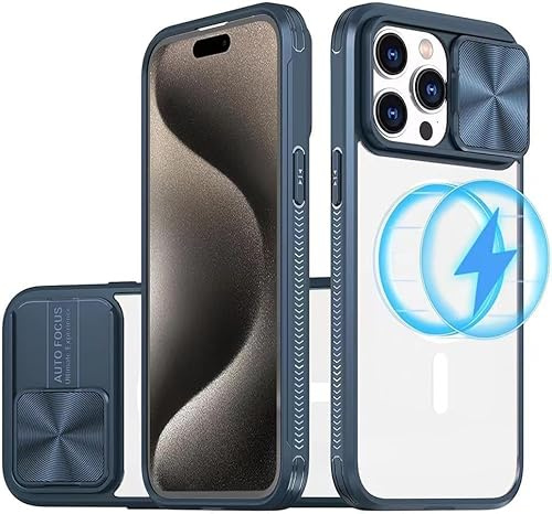 MEIQIBAO Fodral för iPhone 15 Pro Max Fodral Magnetism Transparent Skydd Kameraskydd Glidande Ultratunn Hård Hård Stöttålig Reptålig Halkfri Stöttålig Skyddshölje Blå