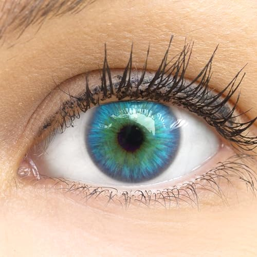 Glamlens lentilles de couleur bleu naturelles colorées très haute opacité Malaga Blue + étuis à lentilles de contact I 1 paire (2 pièces) I 90 Jours I sans correction I 0,00 Dioptries