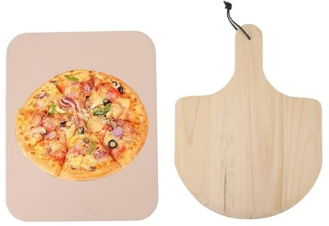 Qcwwy Pizza Stone,Uniform Heat Transfer Cordierite Pizza Baking Stone with Pizza Peel Paddle Oven Grill Bread Baking Stone for Kitchen Oven Baking BBQ Grilling Barbecue (A)