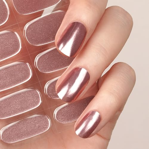 DANNI & TONI Halb ausgehärtete Gel Nagelfolien (Bronze Goddess) Rosa Spiegel Nagelset uv Gel Nagelfolie Nageldesign Nagelfolie Selbstklebend Wraps 28 Aufkleber