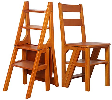 Sedia con scaletta in Legno Sedia con scaletta Pieghevole per la casa, scaletta Multifunzione e sedie da Pranzo Combinazione Creativa Che trasforma la Scala in Legno con mensola per Scale per la Cuc