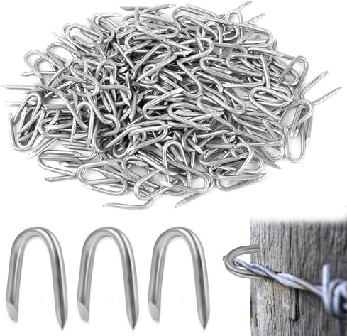 U Nails, 200 pcs Crampons Pour Couronnes, Staples for Fence, U-type Crampons en Acier, Crampons Pour Clôtures, Pour Jardin Petits Clous en U Pour Fixer le Filet de Clôture en Bois Grillagé (Argent)