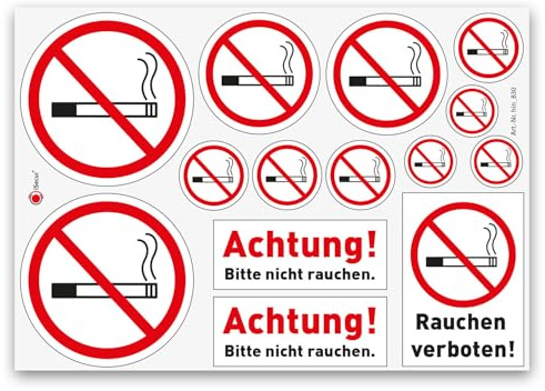iSecur 14er Set Rauchen verboten Aufkleber Rauchverbot Symbole - hin830 | Rauchen verboten, Achtung Bitte nicht rauchen, Rauchverbot Symbole rund und eckig, UV-Schutzlaminat, witterungsbeständig