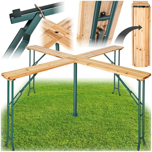 tectake® Set da Birreria con 4 Piani, Tavolo Pieghevole da Esterno, Ideale per Bar, Giardino, Balcone, Resistente alle Intemperie, Supporto per Ombrellone Incluso - 241 x 241 x 103 cm