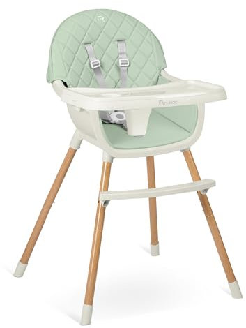 Nukido Hochstuhl Baby Kinderhochstuhl Essstuhl 3in1 Abnehmbares Tablett Verstellbar Sicherheitsgurt Stabil Pflegeleicht Babyhochstuhl Ab 6 Monaten Lilo Weiß Grün