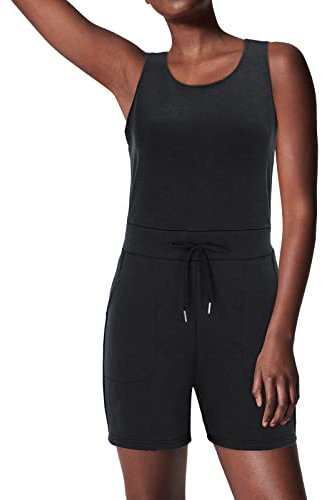 Damen-Overall, lang, Hosenanzug, Strampler, Sommer, Knopfleiste, ärmellos, leicht, gerade, Shorts, Overall, Maler-Overalls für Damen, Schwarz , L