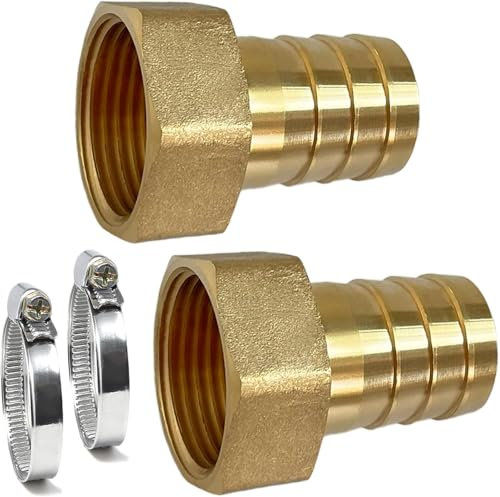Lot de 2 raccords de tuyau en laiton 1 IG x 25 mm, Inclus 2 Colliers de Serrage et Ruban d'Étanchéité Fileté, pour Jardin et Utilisation Extérieure, Anti - rouille anti - gel et anti - corrosion