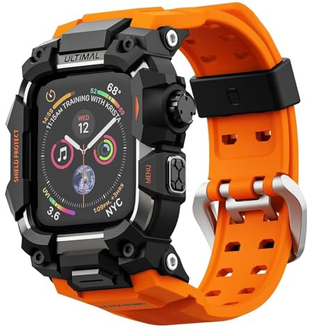 ULTIMAL Rugged Case with Band for Apple Watch Straps 46mm, Compatible with Apple Watch Series 11/10 Band, Enhanced Military Grade Shockproof Bumper Cover for iWatch Strap Men (46mm, Orange)