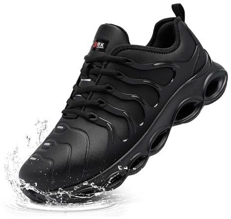 LARNMERN Zapatos de Seguridad para Hombre Impermeable Zapatillas de Seguridad Amortiguación Cómodo Ligeras Moda Punta de Acero Anti-Impacto(Negro Microfibra,43 EU)