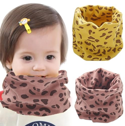 2 Stück Schal mit Leopardenmuster, Loop Kinder Baumwolle Herbst Winter Schal Baby Loop Hals Wärmer Mädchen und Junge (rosa+gelb)