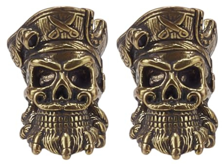 HOBBIESAY 2Pcs Knife Lanyard Beads Paracord Beads Skull Beads EDC Charm Bead Brass European Beads Antique Bronze Large Hole Beads Hand Casted Copper Charm for Men Keychain Bracelet Accessories