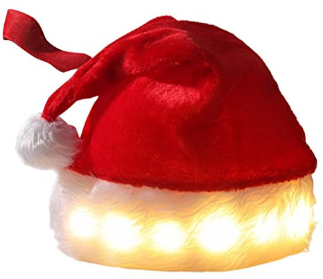 JTLB LED-Leuchtende Weihnachtsmütze, Plüsch-Weihnachtsmütze mit LED-Lichtern, für die Weihnachtsfeier (Rot)