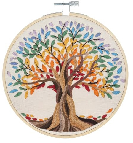 Trimits Embroidery Hoop Kits - 15cm 6” Beginner Starter Set, Includes Bamboo Hoop Threads Cloth Needle Backing & Instructions, Tree of Life